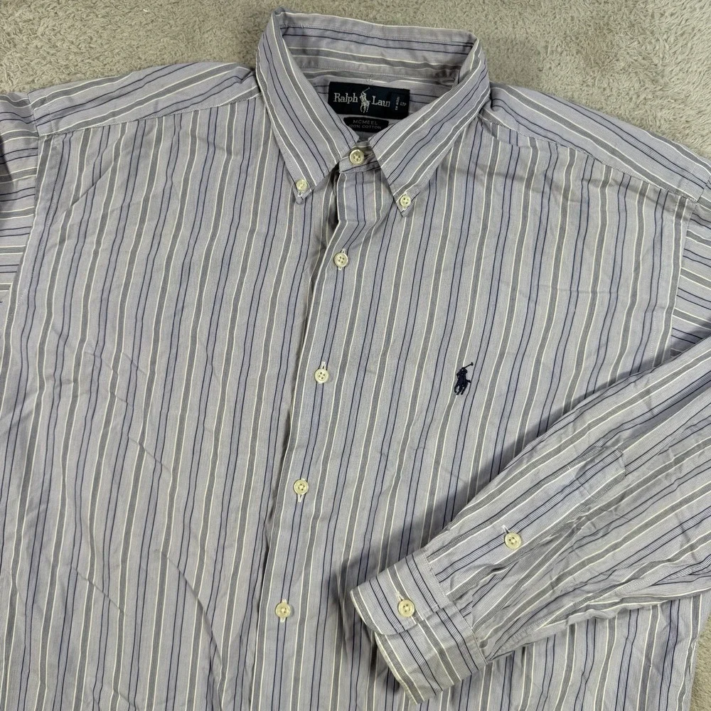 Polo Ralph Lauren Shirt Mens XL Blue Striped McMeel Long Sleeve Button Down Pony